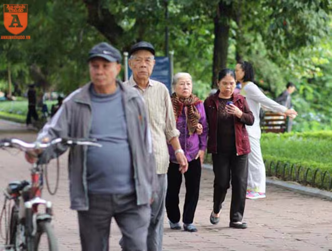 Các cụ già dạo quanh hồ Gươm trong tiết lạnh đầu mùa Các cụ già dạo quanh hồ Gươm trong tiết lạnh đầu mùa